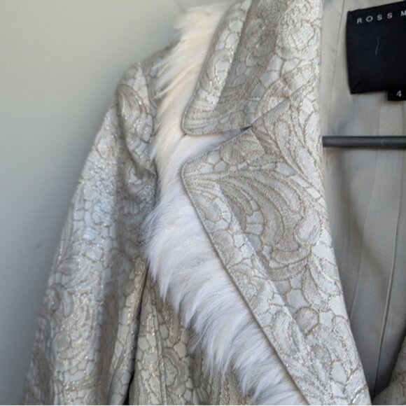 Ross Mayer gold/silver couture two piece suit skirt set With Feather Trim - Picture 14 of 17